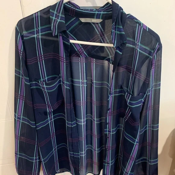 blue transparent blouse with two pockets - Picture 2 of 9